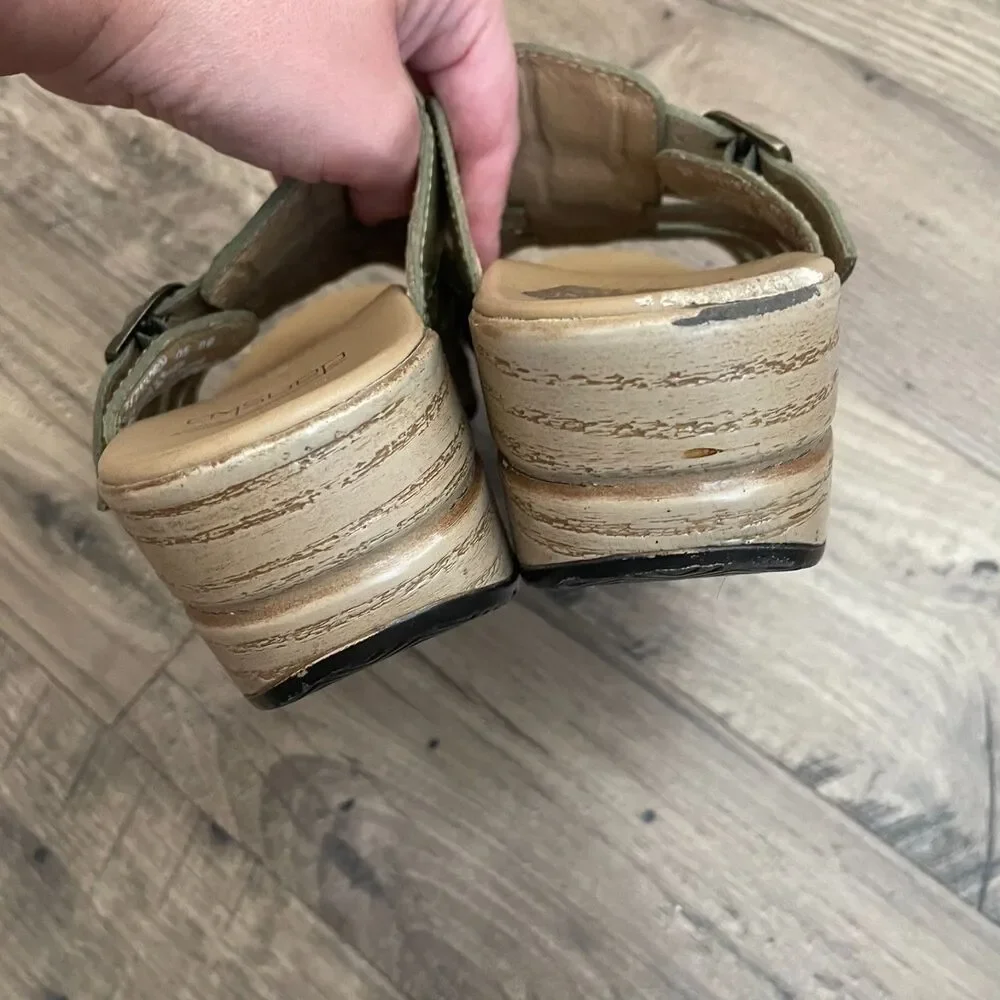 DANSKO Marion Olive Green Leather Strappy Slip On Sandals